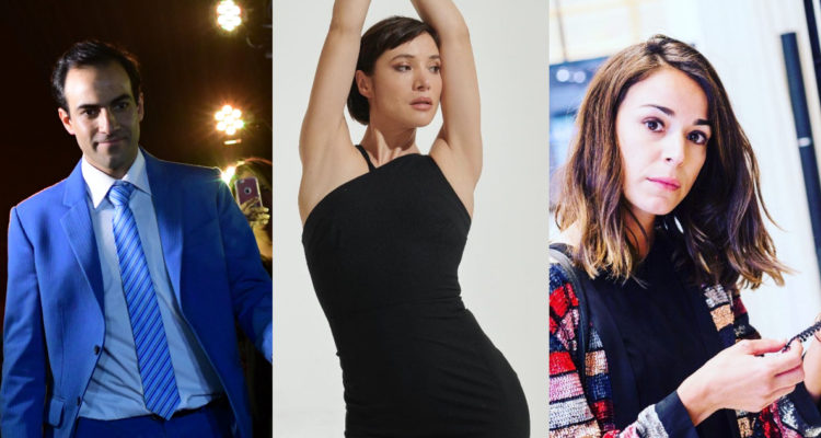 En la imagen se ve a Gabriel Cañas en la presentación de Perdona Nuestros Pecados, a Daniela Ramírez posando con un vestido negro y a Ignacia Baeza mirando sorprendida a la cámara. Los tres actores volverán a Mega para un nuevo proyecto.