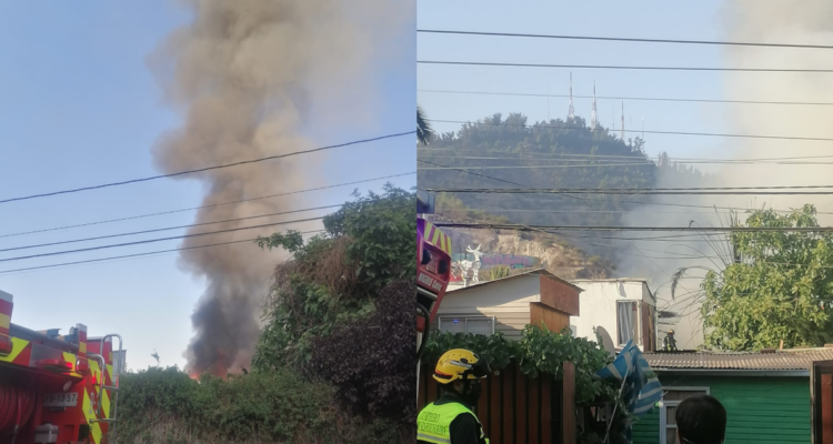 Bomberos trabaja en incendio que afecta a viviendas vecinas al cerro San Cristóbal en Recoleta