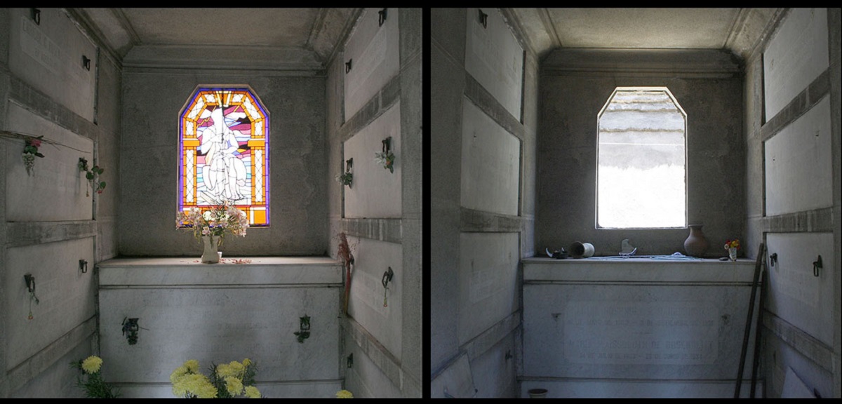 Interior del Mausoleo Rosenblitt Waissbluth, antes y después del robo.