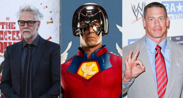 El director James Gunn, el personaje Peacemaker y John Cena, su intérprete.