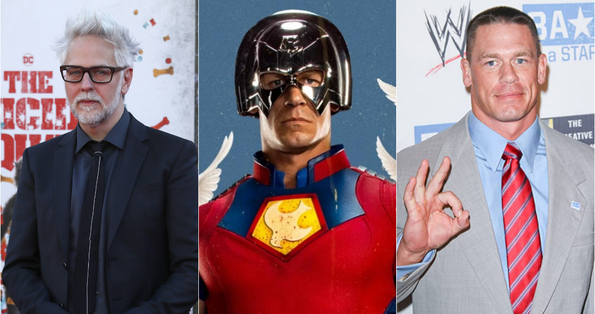 El director James Gunn, el personaje Peacemaker y John Cena, su intérprete.