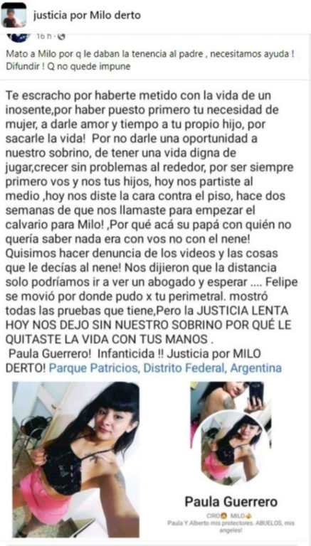 Fan Page en Argentina, pide justicia para Milo.