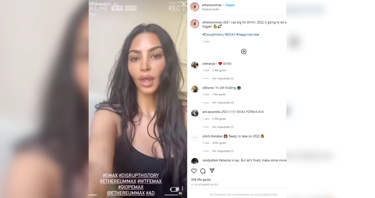Posteo de Kim Kardashian en Instagram