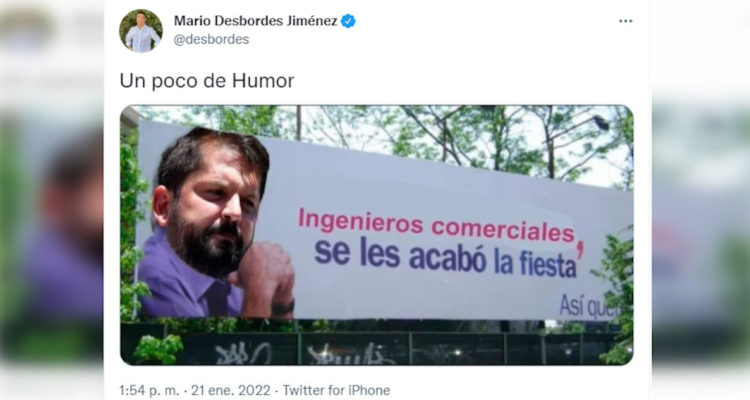 Desbordes comparte meme por falta de ingenieros comerciales en el gabinete