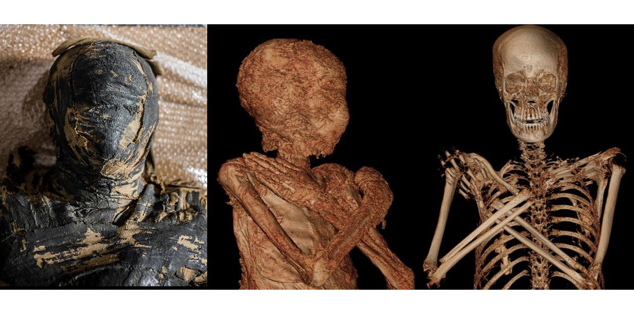 Los restos óseos de la momia madre se conservan gracias al Natrón.