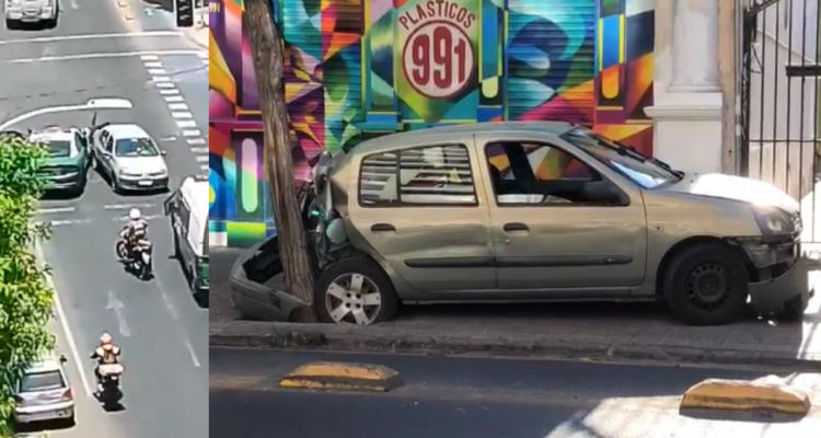 Mujer vio a Carabineros y huyó marcha atrás en la RM: impactó a 6 autos, incluido una radiopatrulla