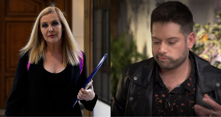 La diputada Pamela Jiles en el Congreso y a su lado, una imagen del periodista Michael Roldán en La Divina Comida.