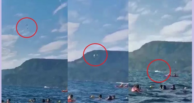 Paracaídas cayendo al lago Villarrica