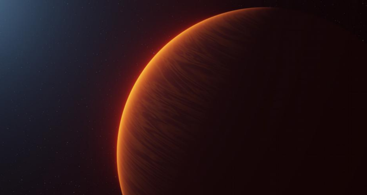 Impresión artística de WASP-189b, un exoplaneta que orbita alrededor de la estrella HD 133112, una de las estrellas más calientes de las que se conoce un sistema planetario.