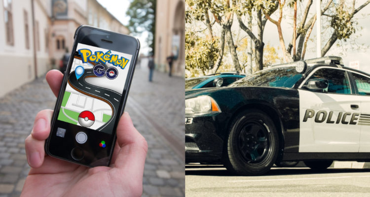 Celular con Pokémon Go, auto de policía de Estados Unidos