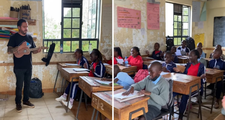 El profesor junto al curso al cual le enseñó El Baile de los que Sobran de Los Prisioneros.
