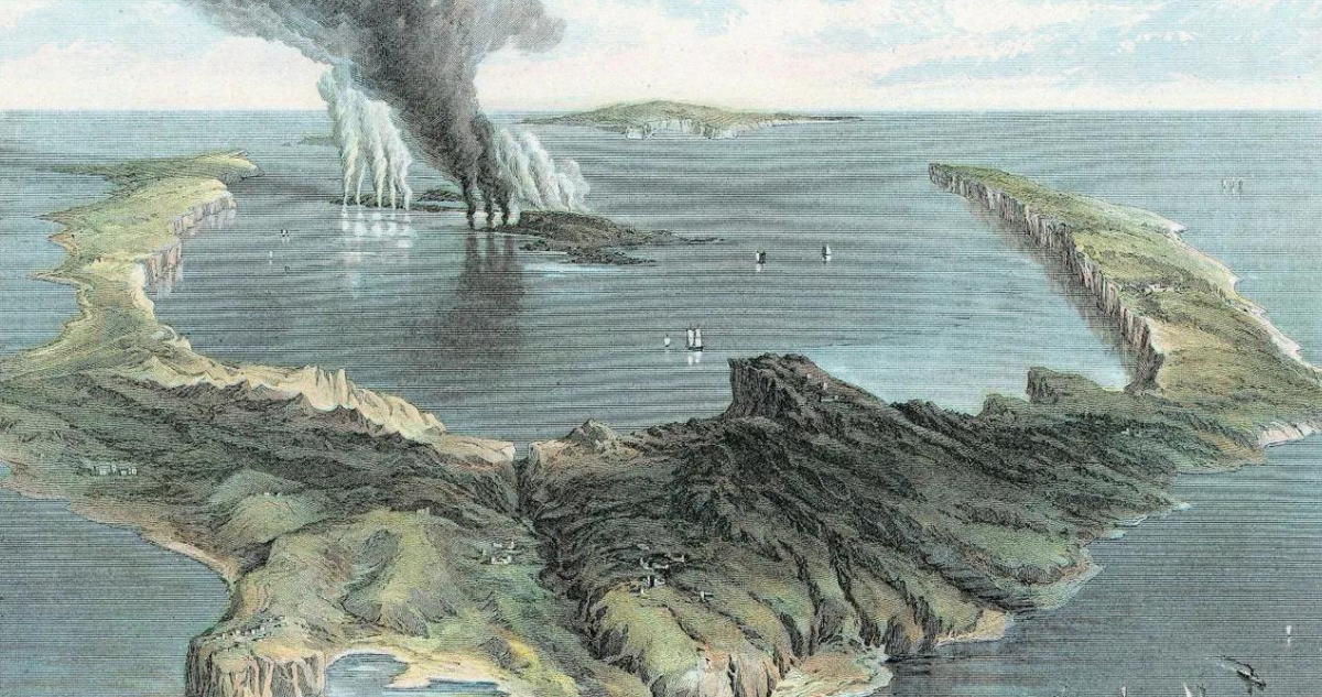 Ilustración del volcán Thera