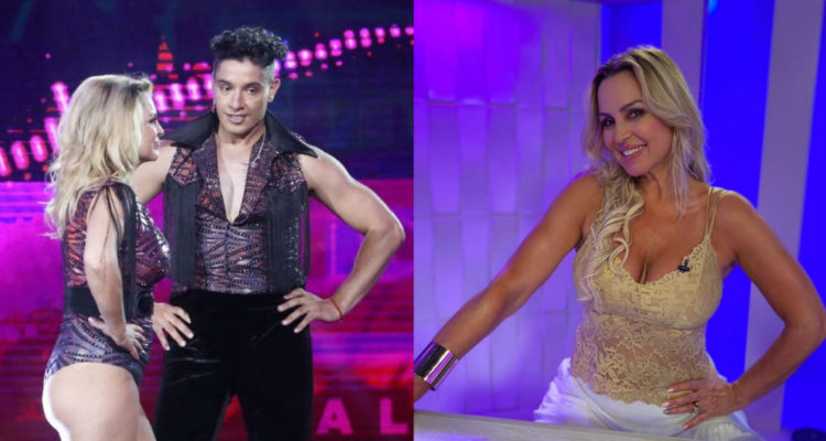 En la imagen Yasmin Valdés junto a Darwin Rus dejando de bailar en medio de su presentación en Aquí se Baila y Yasmín Valdés sonriendo a la cámara.
