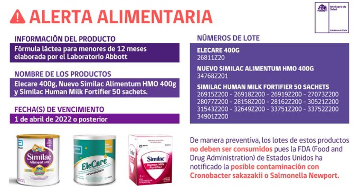 Minsal emite alerta alimentaria preventiva ante probable contaminación en fórmula para lactantes