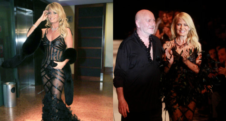La modelo Cecilia Bolocco las dos veces que utilizó su vestido negro con transparencias.