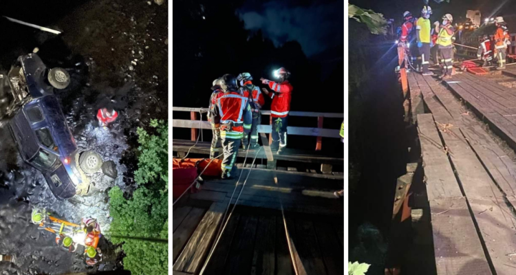 Conductor cae en camioneta por puente en Río Bueno