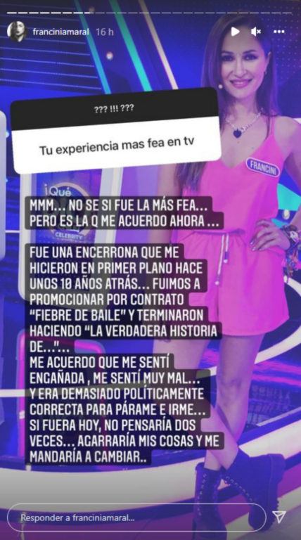 La historia de Instagram de Francini Amaral donde comparte su experiencia.