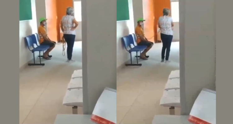 Registro de hombre ataado por su esposa para vacunarse por covid-19 en Brasil