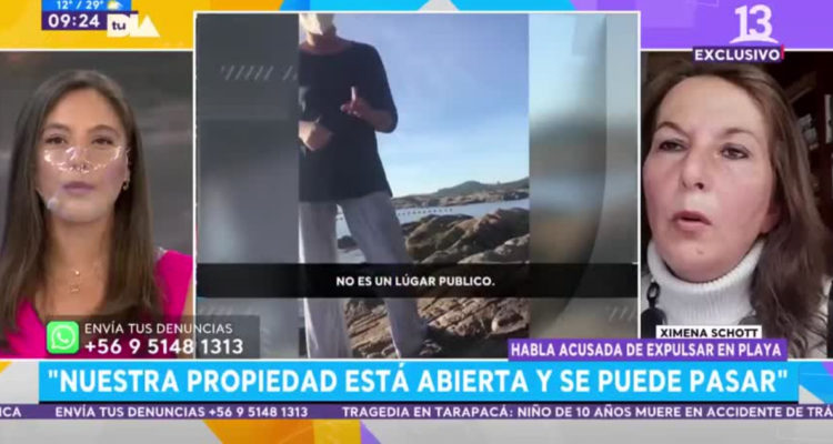 Ximenta Schott hablando en el matinal Tu Día sobre el video viralizado en redes sociales donde expulsa a una joven de la playa.
