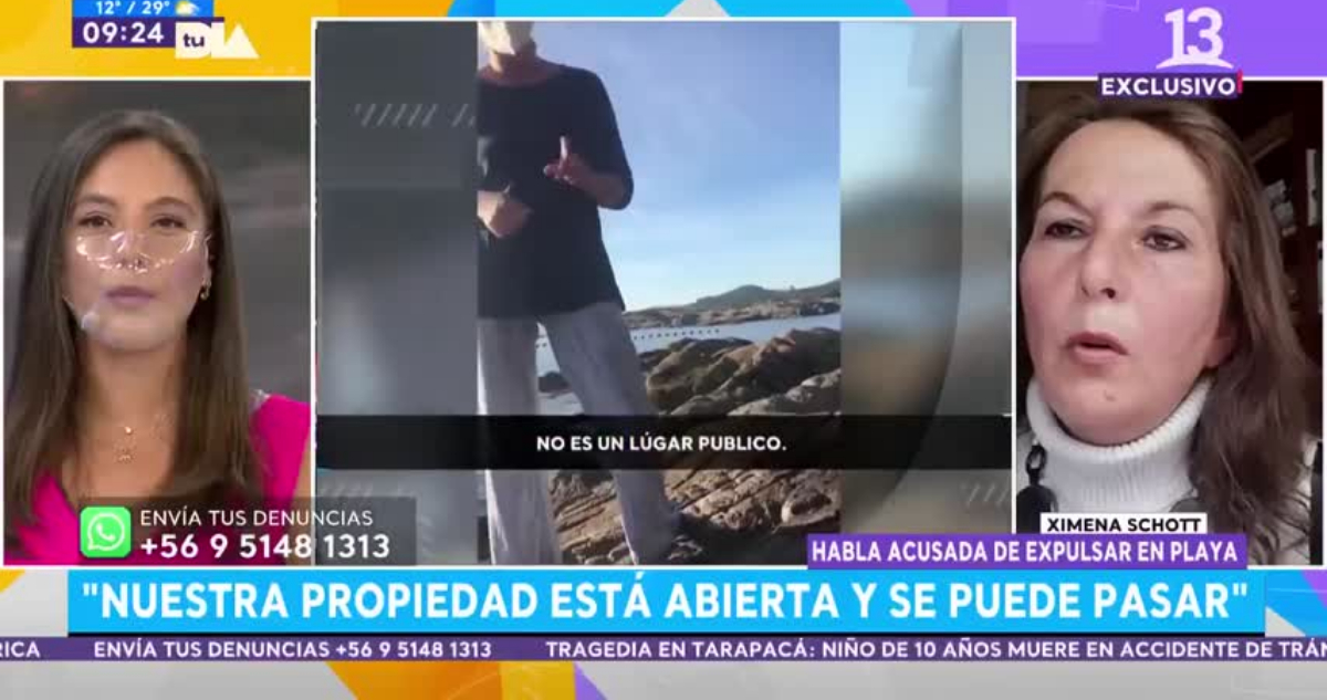 Ximenta Schott hablando en el matinal Tu Día sobre el video viralizado en redes sociales donde expulsa a una joven de la playa.