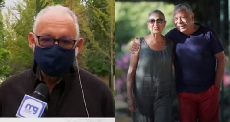 Mauricio Israel hablando en Mucho Gusto. A su lado se ve a Carlos Caszely abrazando a su esposa María de los Ángeles Guerra