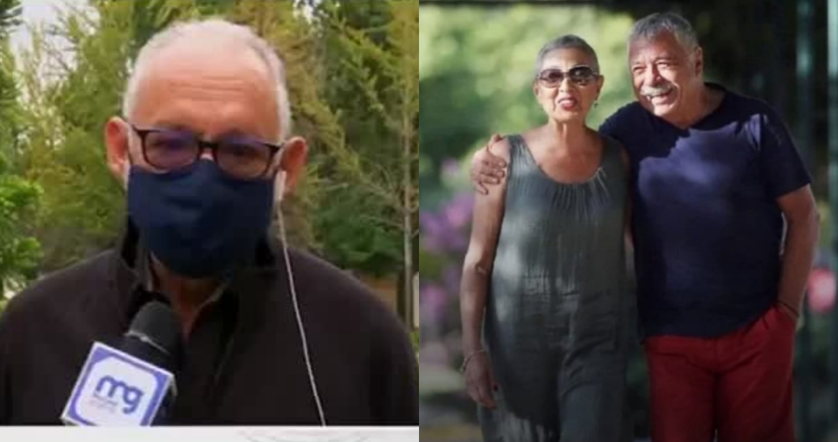 Mauricio Israel hablando en Mucho Gusto. A su lado se ve a Carlos Caszely abrazando a su esposa María de los Ángeles Guerra