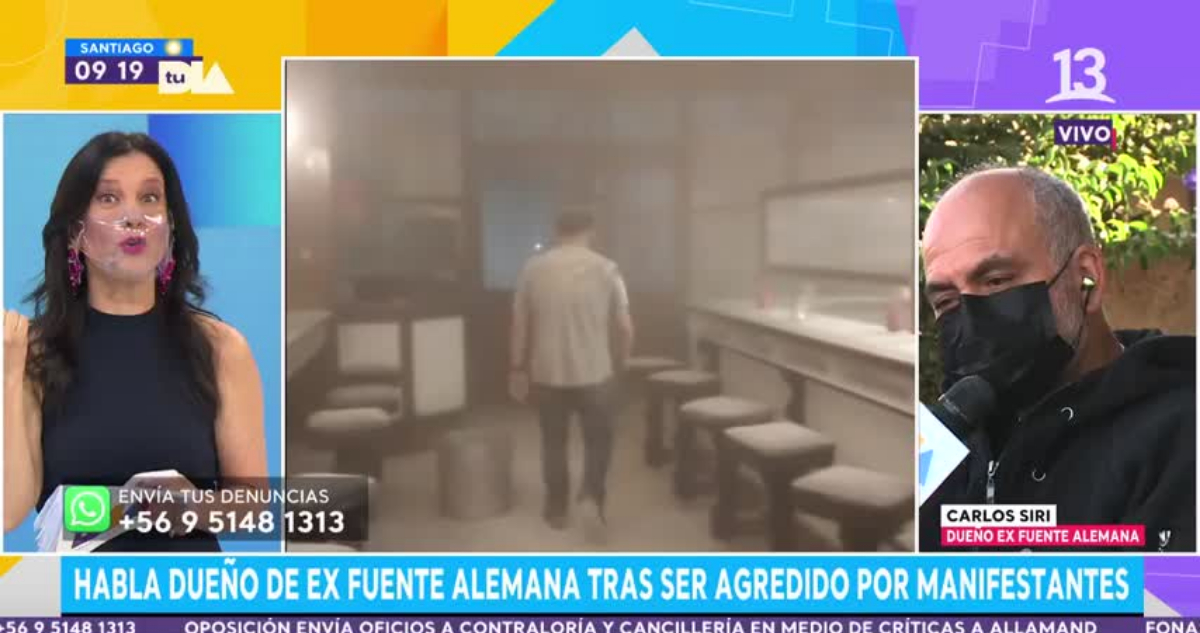 La periodista Mirna Schindler y el dueño de la exFuente Alemana conversando en vivo en el matinal Tu Día.