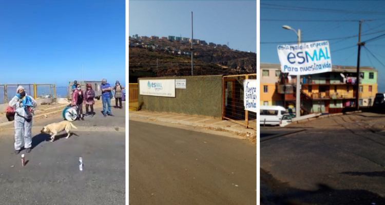 Manifestantes contra planta de aguas servidas de Esval en Valparaíso