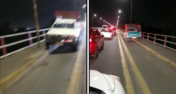 Conductor transitando sobre vereda en puente Juan Pablo II