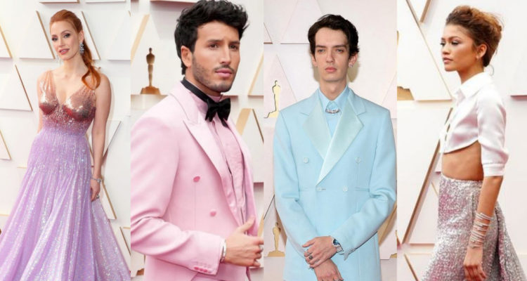 Diferentes rostros de Hollywood vestidos de tonos pasteles y brillos en la alfombra roja de los Óscar 2022.