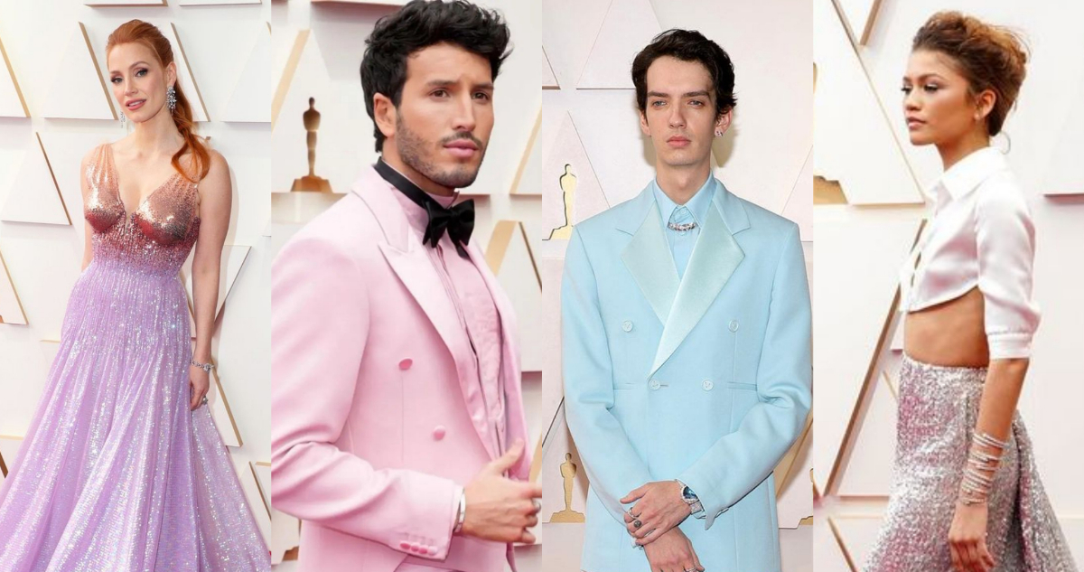 Diferentes rostros de Hollywood vestidos de tonos pasteles y brillos en la alfombra roja de los Óscar 2022.