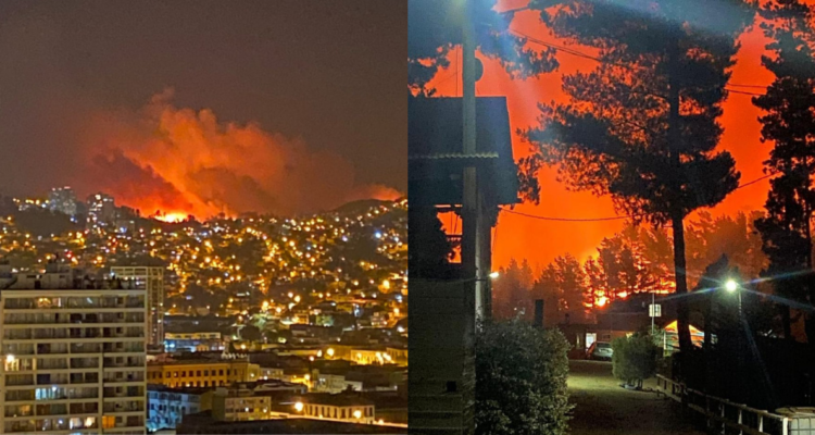 Imágenes de incendio forestal en Valparaíso
