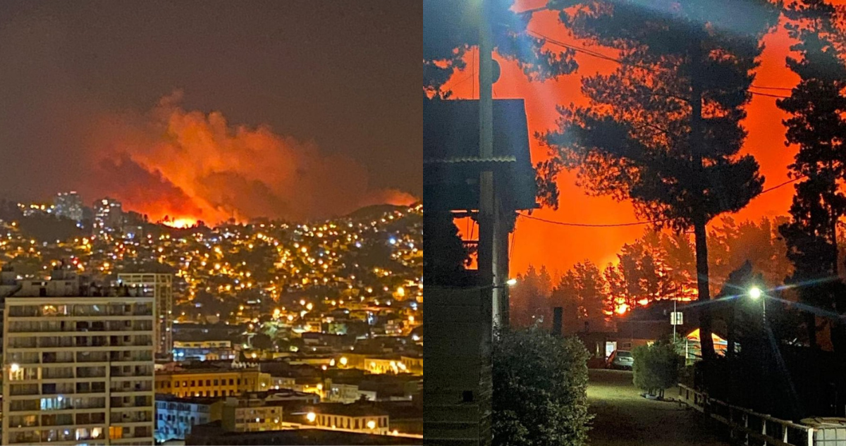 Imágenes de incendio forestal en Valparaíso
