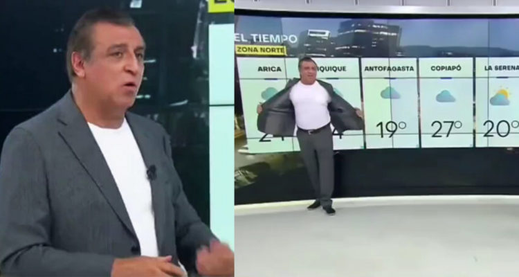 El meteorólogo Iván Torres reaccionando ante el problema con sus gráficas.