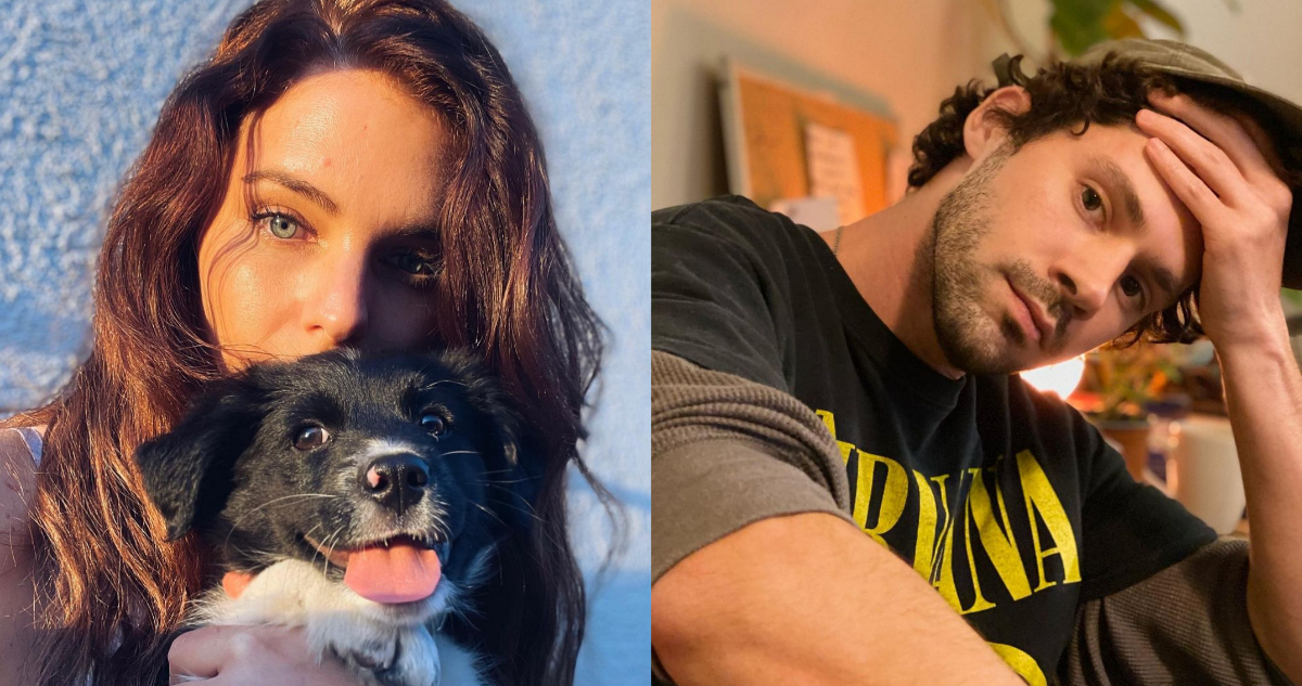 La actriz Josefina Montané con su mascota. A su lado se ve a Pedro Campos posando para la cámara. “Pin” Montané estaría en un romance con el actor.