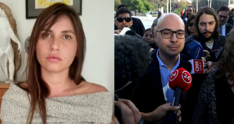 La actriz siendo presentada en el matinal Mucho Gusto y el cineasta Nicolás López rodeado por la prensa.