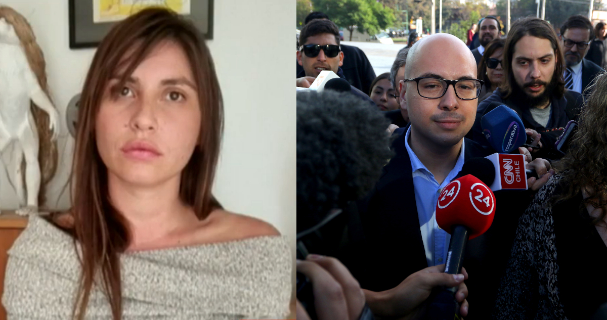 La actriz siendo presentada en el matinal Mucho Gusto y el cineasta Nicolás López rodeado por la prensa.