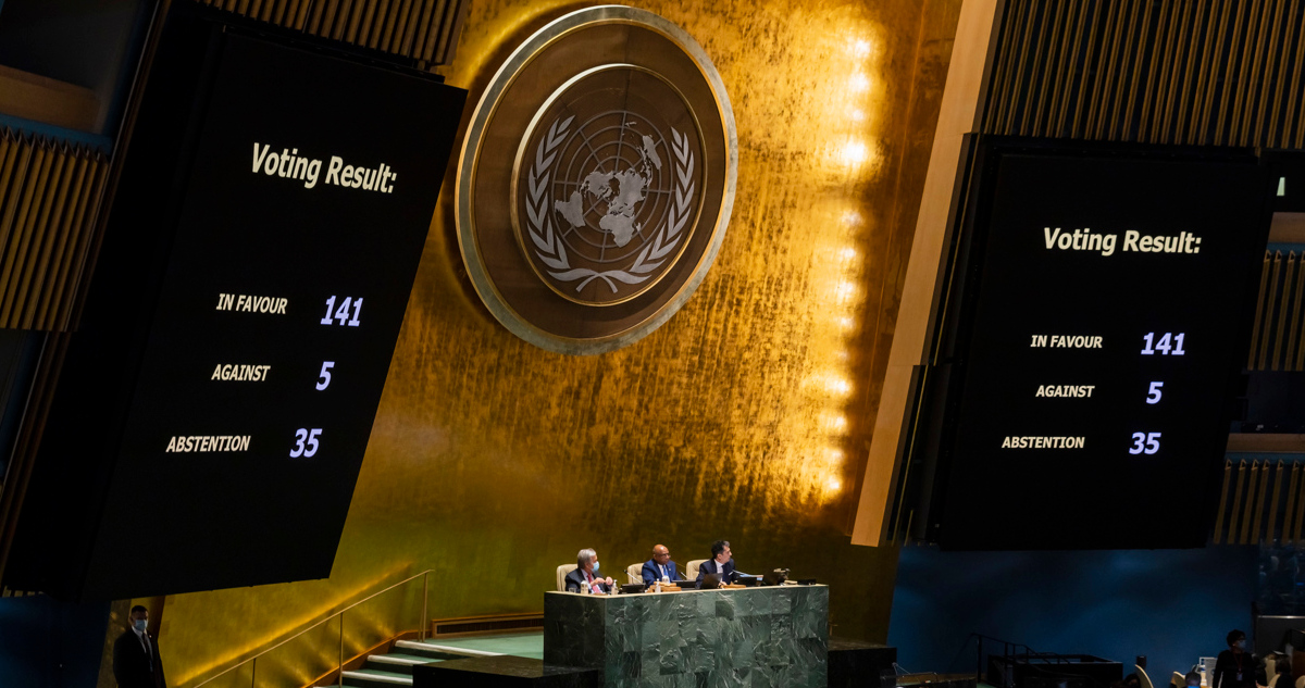 ONU aprueba condena a invasión rusa a Ucrania por 141 contra 5 votos: 35 países se abstuvieron