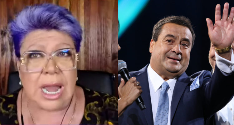 La opinóloga Pratricia Maldonado en su programa online. A su lado, Dino gordillo en su última presentación en el Festival de Viña.