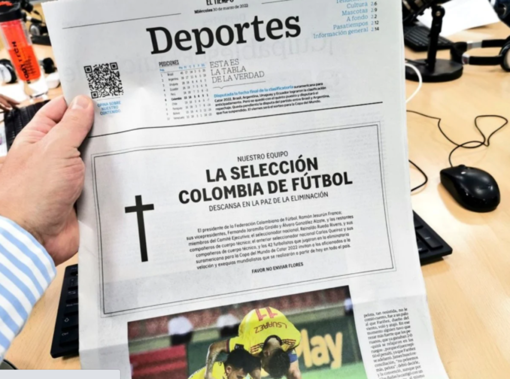 Portada de El Tiempo sobre la selección Colombia