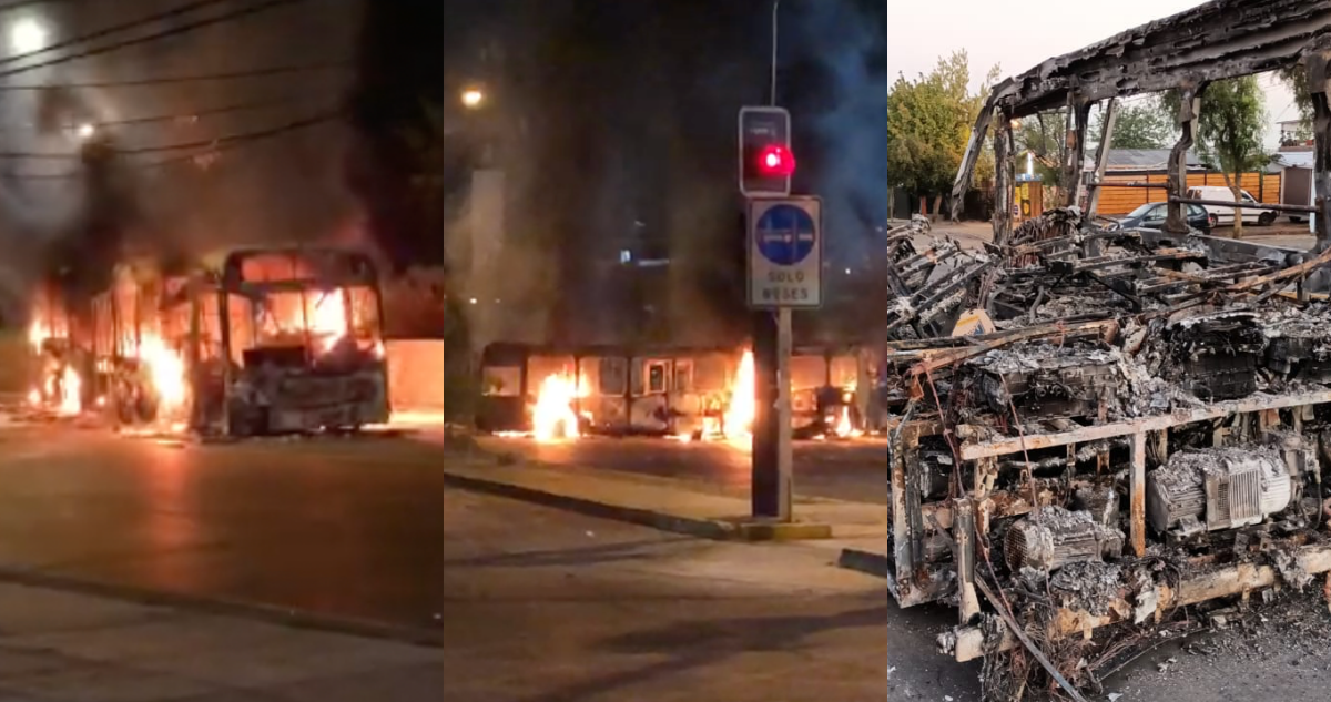 Queman tres buses del Transantiago en Peñalolén: hubo disparos contra Carabineros