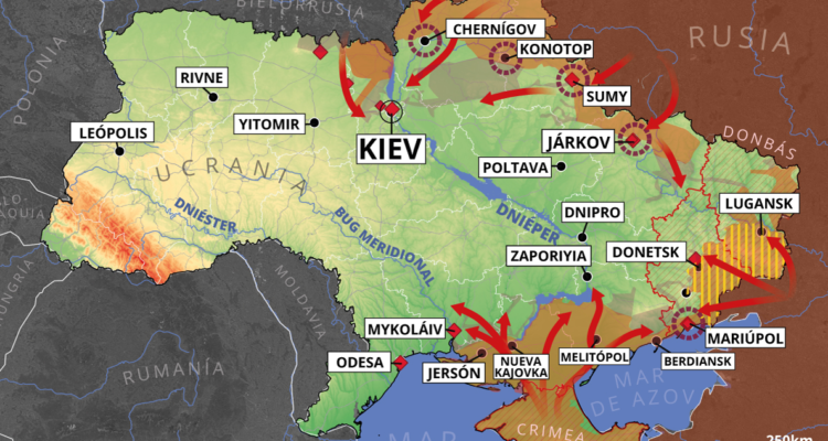 Mapa que detalla los movimientos rusos en Ucrania.