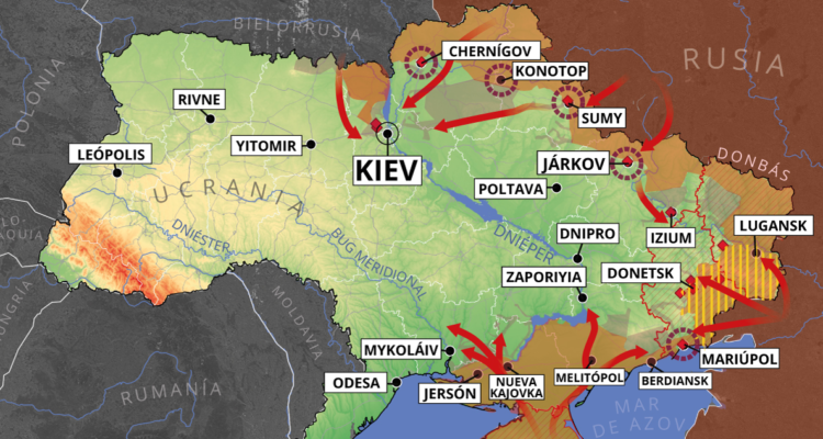 Mapa que detalla los avances de Rusia en Ucrania.