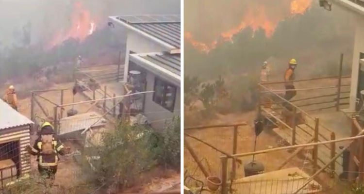 Video capta fuego cerca de casas en Penco