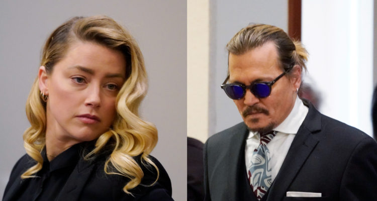 Amber Heard y Johnny Depp entrando al juicio donde se acusan mutuamente de difamación.