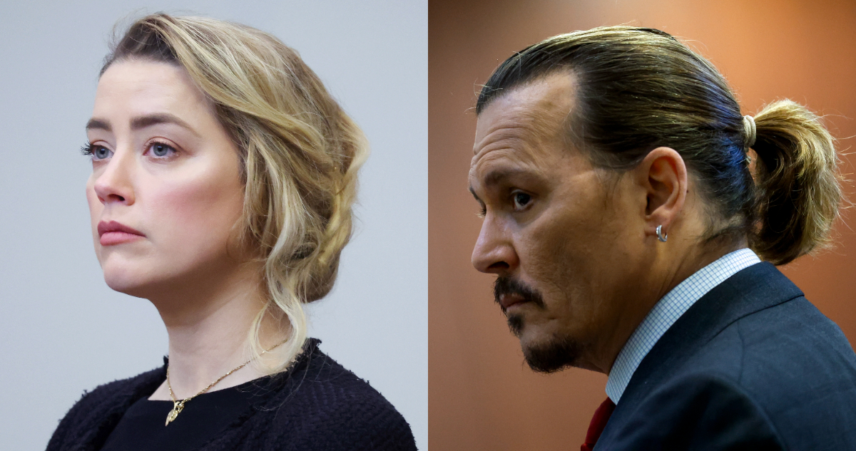 La actriz Amber Heard y el actor Johnny Depp durante el juicio donde se acusan mutuamente de difamación.