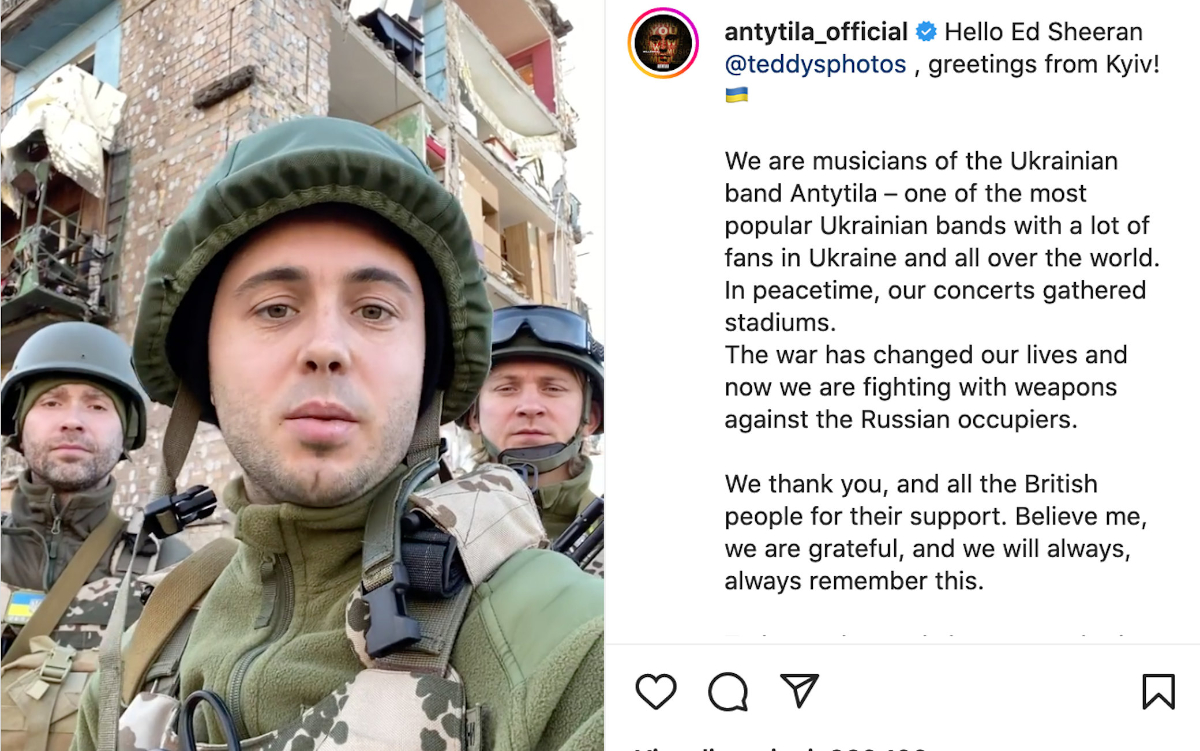 Antytila envió un mensaje a Ed Sheeran para que participara del concierto por Ucrania.