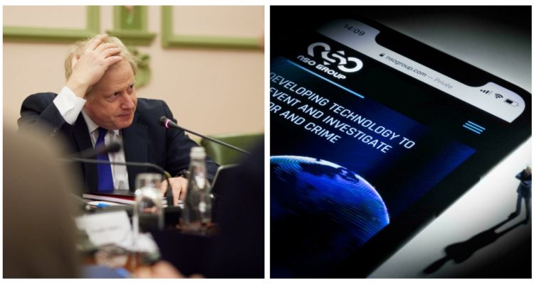 Boris Johnson y una imagen de contexto del software Pegasus.