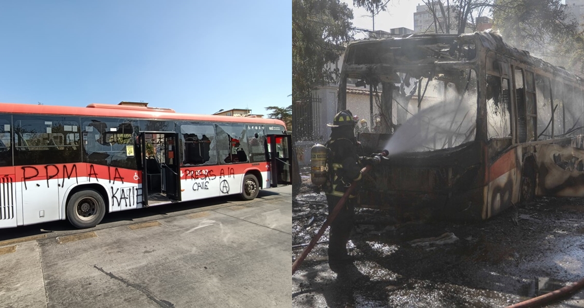 Dos buses fueron atacados en distintas manifestaciones en la capital: uno terminó quemado