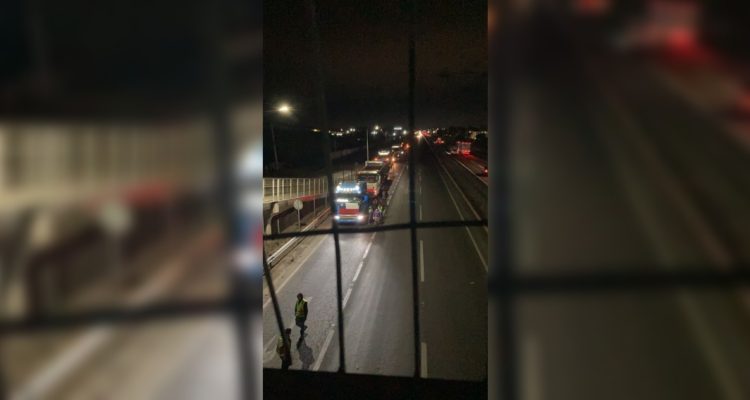 Imagen de camioneros estacionados a la orilla de la Ruta 5 Sur en medio de llamado a paro